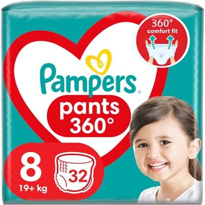 Pampers Lot de 32 couches de taille 8 (19 + kg) avec pochette anti-fuites Pampers Lot de 32 couches de taille 8 (19 + kg) avec pochette anti-fuites