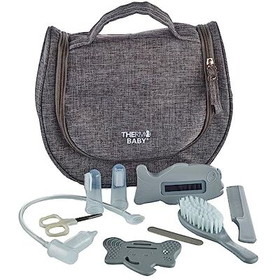 Thermobaby Trousse De Soin Avec 9 Accessoires Thermomètre Brosse Peigne Ciseaux Lime Anneau de Dentition Mouche Bébé Doigtier Brosse À Dent Dès La Naissance Thermobaby Trousse De Soin Avec 9 Accessoires Thermomètre Brosse Peigne Ciseaux Lime Anneau de Dentition Mouche Bébé Doigtier Brosse À Dent Dès La Naissance