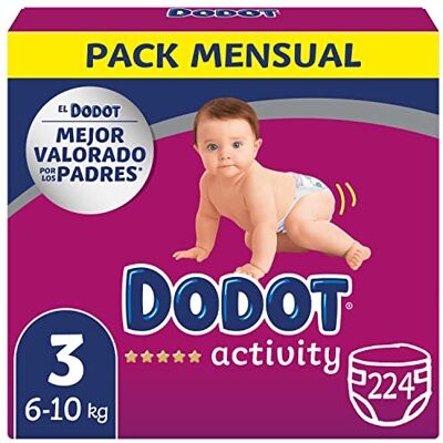 DODOT Couches Bébé Activity Taille 3 (6-10 kg), 224 Couches avec Ajustement Plus Résistant DODOT Couches Bébé Activity Taille 3 (6-10 kg), 224 Couches avec Ajustement Plus Résistant