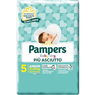 Pampers Babydry Flash Taille 5 Junior 11-25 kg Contenu : 16 couches Pampers Babydry Flash Taille 5 Junior 11-25 kg Contenu : 16 couches