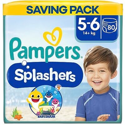 Pampers Couches-Culottes de Bain Jetables Splashers Taille 5-6 (14kg+) pour une Protection Optimale dans l'Eau, 80 Couches (8 x 10) Pampers Couches-Culottes de Bain Jetables Splashers Taille 5-6 (14kg+) pour une Protection Optimale dans l'Eau, 80 Couches (8 x 10)