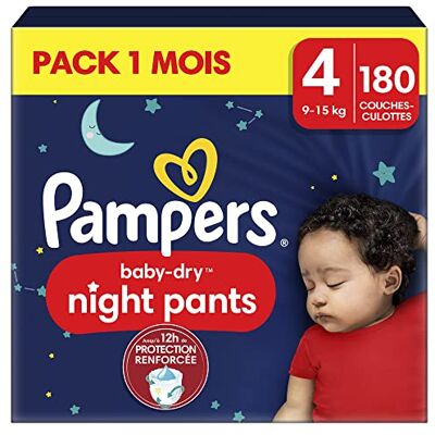 Pampers Night Pants Couches-Culottes Pour La Nuit Taille 4 (9-15kg), 180 Couches-Culottes Bébé, Pack 1 Mois, avec une Protection Renforcée pour la Nuit, Maintenant avec Plus de Couches Pampers Night Pants Couches-Culottes Pour La Nuit Taille 4 (9-15kg), 180 Couches-Culottes Bébé, Pack 1 Mois, avec une Protection Renforcée pour la Nuit, Maintenant avec Plus de Couches