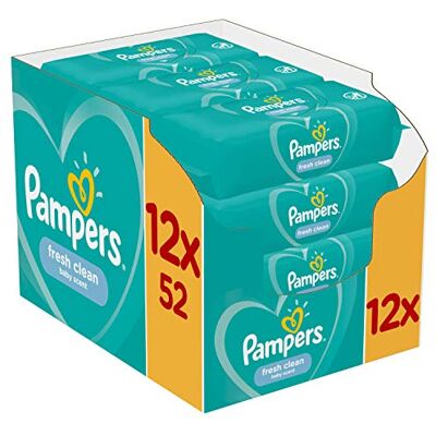 Pampers Lingettes Bébé Fresh Clean, 624 Lingettes (Lot de 12 x 52), Sans Alcool, Parfum Rafraichissant, Aussi Pour Les Mains Et Le Visage, Testées Dermatologiquement Pampers Lingettes Bébé Fresh Clean, 624 Lingettes (Lot de 12 x 52), Sans Alcool, Parfum Rafraichissant, Aussi Pour Les Mains Et Le Visage, Testées Dermatologiquement