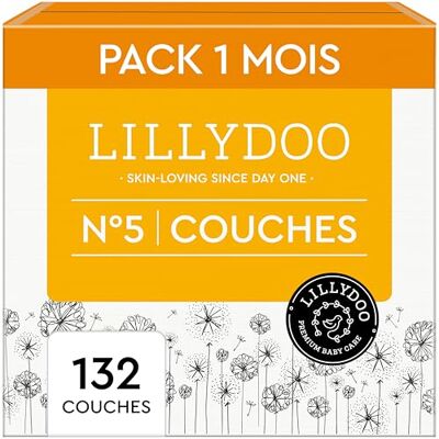 LILLYDOO Couches Bébé Hypoallergéniques, Taille 5 (11-16 kg), Box mensuelle (132 pièces), Ultra Douces et Absorbantes, sans Parfum et Lotion pour les peaux sensibles, Testées dermatologiquement LILLYDOO Couches Bébé Hypoallergéniques, Taille 5 (11-16 kg), Box mensuelle (132 pièces), Ultra Douces et Absorbantes, sans Parfum et Lotion pour les peaux sensibles, Testées dermatologiquement