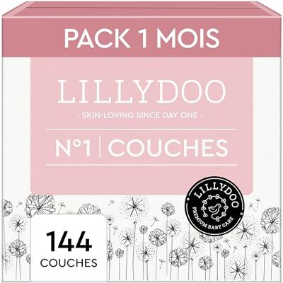 LILLYDOO Couches Bébé Hypoallergéniques, Taille 1 (2-5 kg), Box mensuelle (144 pièces), Ultra Douces et Absorbantes, sans Parfum et Lotion pour les peaux sensibles, Testées dermatologiquement LILLYDOO Couches Bébé Hypoallergéniques, Taille 1 (2-5 kg), Box mensuelle (144 pièces), Ultra Douces et Absorbantes, sans Parfum et Lotion pour les peaux sensibles, Testées dermatologiquement