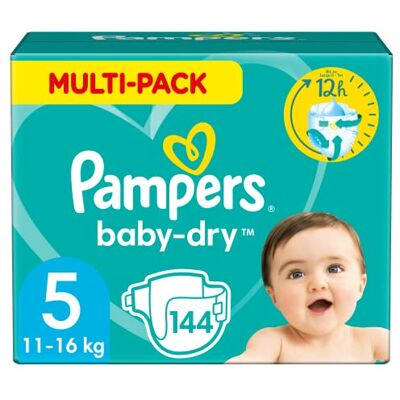 Pampers Baby Dry Couches pour bébé Taille 5 (11-16 kg/24-35 lb), Baby-Dry, 144 couches, pack d'économies mensuelles, jusqu'à 12 h de protection complète contre les fuites Pampers Baby Dry Couches pour bébé Taille 5 (11-16 kg/24-35 lb), Baby-Dry, 144 couches, pack d'économies mensuelles, jusqu'à 12 h de protection complète contre les fuites