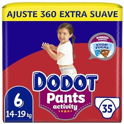 DODOT Activity Pants Couche-Culotte Taille 6, 35 Couches, 14kg-19kg, Avec Barrière STOP Fuites Aide à Prévenir Les Fuites Arrière DODOT Activity Pants Couche-Culotte Taille 6, 35 Couches, 14kg-19kg, Avec Barrière STOP Fuites Aide à Prévenir Les Fuites Arrière