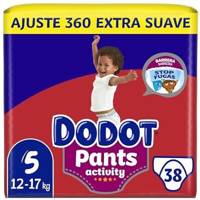 DODOT Activity Pants Couche-Culotte Taille 5, 38 Couches, 12kg-17kg, Avec Barrière STOP Fuites Aide à Prévenir Les Fuites Arrière DODOT Activity Pants Couche-Culotte Taille 5, 38 Couches, 12kg-17kg, Avec Barrière STOP Fuites Aide à Prévenir Les Fuites Arrière