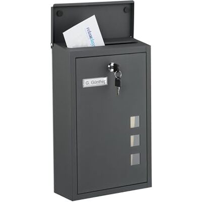 Relaxdays Boîte aux lettres avec fenêtre, H x l x P : 40 x 25 x 11,5 cm, fer, 4 clés, boîte aux lettres portrait, anthracite Relaxdays Boîte aux lettres avec fenêtre, H x l x P : 40 x 25 x 11,5 cm, fer, 4 clés, boîte aux lettres portrait, anthracite