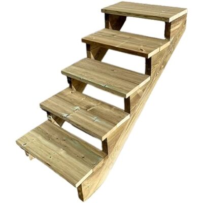 Vinuovo - Escalier extérieur Bois Berlin 5 marches H 88 cm sans Contre-marches, Largeur 100 cm - Escalier en kit, en Bois Autoclave. pour Jardin. Balcon et Terrasse Vinuovo - Escalier extérieur Bois Berlin 5 marches H 88 cm sans Contre-marches, Largeur 100 cm - Escalier en kit, en Bois Autoclave. pour Jardin. Balcon et Terrasse