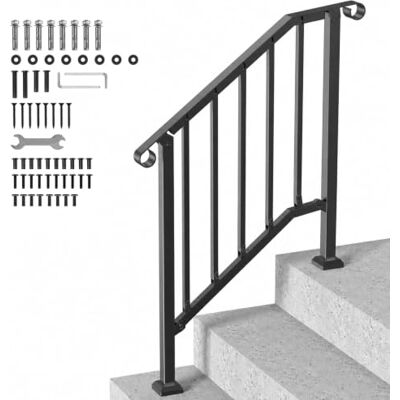 VEVOR Kit mains courantes pour marches extérieures, escaliers 2-3 marches, garde-corps en acier carbone, avec kit d'installation, mains courantes pour personnes âgées, marches en béton et porche et VEVOR Kit mains courantes pour marches extérieures, escaliers 2-3 marches, garde-corps en acier carbone, avec kit d'installation, mains courantes pour personnes âgées, marches en béton et porche et