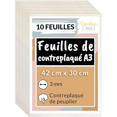 Creative 10 x A3 Contreplaqué 3mm 420 x 300 x 3mm (+/- 2mm) Planche Bois Brut Peuplier Panneau Feuille Découpe Laser Bois pour Pyrogravure, Gravure, Cricut, Maquette Creative 10 x A3 Contreplaqué 3mm 420 x 300 x 3mm (+/- 2mm) Planche Bois Brut Peuplier Panneau Feuille Découpe Laser Bois pour Pyrogravure, Gravure, Cricut, Maquette