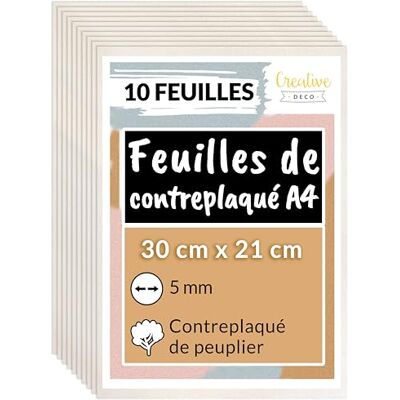 Creative 10 x A4 Contreplaqué 5mm 300 x 210 x 5mm (+/- 2mm) Planche Bois Brut Peuplier Panneau Feuille Découpe Laser Bois pour Pyrogravure, Gravure, Cricut, Maquette Creative 10 x A4 Contreplaqué 5mm 300 x 210 x 5mm (+/- 2mm) Planche Bois Brut Peuplier Panneau Feuille Découpe Laser Bois pour Pyrogravure, Gravure, Cricut, Maquette
