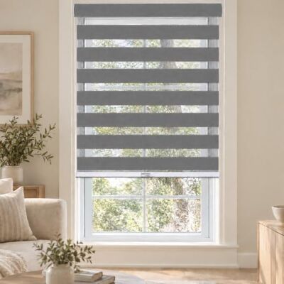 Chicology Store zébré à rouleau pour fenêtre, pare-soleil pour fenêtre et maison, stores déroulants, 86,4 x 183 cm (l x H), ardoise basique Chicology Store zébré à rouleau pour fenêtre, pare-soleil pour fenêtre et maison, stores déroulants, 86,4 x 183 cm (l x H), ardoise basique