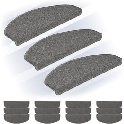 Relaxdays Marchette d'escalier semicirculaire, Auto-adhésive, lot Pratique de 15, L x P : env. 65 x 24 cm, Grise Relaxdays Marchette d'escalier semicirculaire, Auto-adhésive, lot Pratique de 15, L x P : env. 65 x 24 cm, Grise