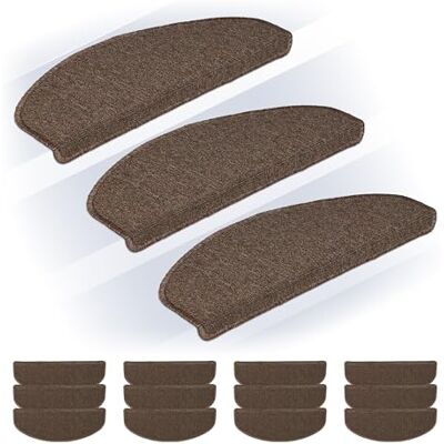Relaxdays Marchette d'escalier semicirculaire, Auto-adhésive, lot Pratique de 15, L x P : env. 65 x 24 cm, Marron foncé Relaxdays Marchette d'escalier semicirculaire, Auto-adhésive, lot Pratique de 15, L x P : env. 65 x 24 cm, Marron foncé