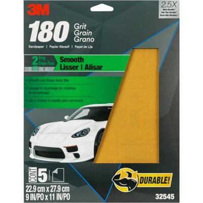 3M Lot de 5 feuilles de papier abrasif grain 180, 22,9 x 27,9 cm, 32545, 5 feuilles 3M Lot de 5 feuilles de papier abrasif grain 180, 22,9 x 27,9 cm, 32545, 5 feuilles