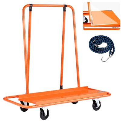 VEVOR Chariot pour plaque de plâtre, charge 816 kg en acier avec roues pivotantes, durable et de longue durée, chariot avec sangle de fixation pour contreplaqué, cloison sèche, verre, orange VEVOR Chariot pour plaque de plâtre, charge 816 kg en acier avec roues pivotantes, durable et de longue durée, chariot avec sangle de fixation pour contreplaqué, cloison sèche, verre, orange