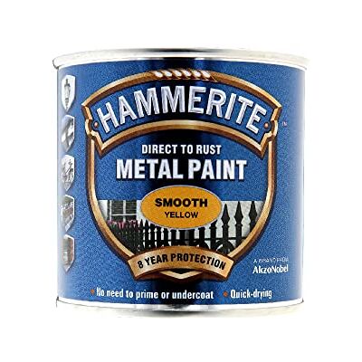 Hammerite Peinture directe à la rouille pour extérieur jaune brillant, finition lisse. Peinture jaune brillante résistante à la corrosion et antirouille, protection de 8 ans – Boîte de 250 ml, Hammerite Peinture directe à la rouille pour extérieur jaune brillant, finition lisse. Peinture jaune brillante résistante à la corrosion et antirouille, protection de 8 ans – Boîte de 250 ml,