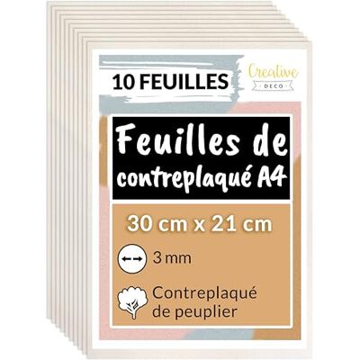Creative 10 x A4 Contreplaqué 3mm 300 x 210 x 3mm (+/- 2mm) Planche Bois Brut Peuplier Panneau Feuille Découpe Laser Bois pour Pyrogravure, Gravure, Cricut, Maquette Creative 10 x A4 Contreplaqué 3mm 300 x 210 x 3mm (+/- 2mm) Planche Bois Brut Peuplier Panneau Feuille Découpe Laser Bois pour Pyrogravure, Gravure, Cricut, Maquette