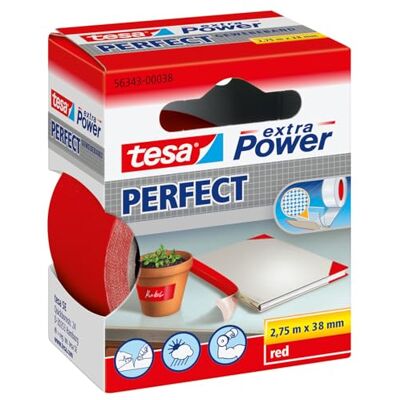 tesa extra Power Perfect Ruban adhésif tissé Rouge 2,75 m x 38 mm Ruban adhésif renforcé de tissu Bricolage, réparations, fixation, renforcement et marquage Intérieur et extérieur tesa extra Power Perfect Ruban adhésif tissé Rouge 2,75 m x 38 mm Ruban adhésif renforcé de tissu Bricolage, réparations, fixation, renforcement et marquage Intérieur et extérieur