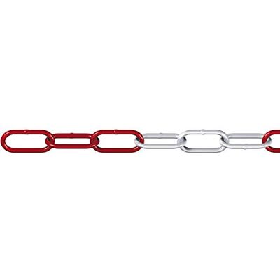 Dörner + Helmer Chaîne en acier rond, 6 mm d'épaisseur, 15 m de long, en acier galvanisé, maillons longs, capacité de charge 160 kg, rouge/blanc Dörner + Helmer Chaîne en acier rond, 6 mm d'épaisseur, 15 m de long, en acier galvanisé, maillons longs, capacité de charge 160 kg, rouge/blanc