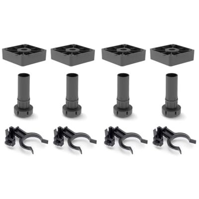 Emuca Pieds pour meubles, pied de meuble en plastique noir avec accessoires, Lot de 4 pieds réglables de hauteur 120mm Emuca Pieds pour meubles, pied de meuble en plastique noir avec accessoires, Lot de 4 pieds réglables de hauteur 120mm