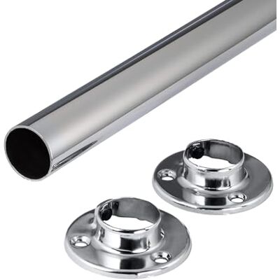 Gedotec tringle à vêtements murale ronde Kit de tringle avec 2 supports chromés Pole Tube de meuble en acier 1000 mm x 25 mm Gedotec tringle à vêtements murale ronde Kit de tringle avec 2 supports chromés Pole Tube de meuble en acier 1000 mm x 25 mm