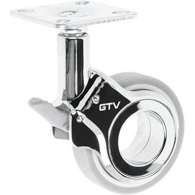 GTV Gira Roulettes pivotantes pour meubles Avec frein Diamètre 60 mm En plastique et acier Chromé + gris mat GTV Gira Roulettes pivotantes pour meubles Avec frein Diamètre 60 mm En plastique et acier Chromé + gris mat