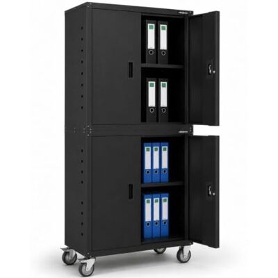 Arebos Armoire de bureau Noir 195 x 40 x 90 cm Lot de 2 4 portes Avec roues 2 étagères réglables en hauteur Avec serrure à cylindre Arebos Armoire de bureau Noir 195 x 40 x 90 cm Lot de 2 4 portes Avec roues 2 étagères réglables en hauteur Avec serrure à cylindre