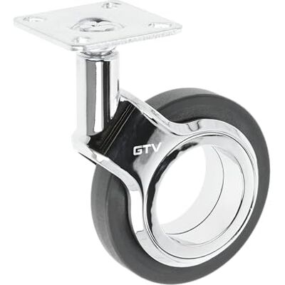 GTV Gira Roulettes pivotantes Roulettes pour meubles sans frein diamètre 75 mm en plastique et acier noir + chrome GTV Gira Roulettes pivotantes Roulettes pour meubles sans frein diamètre 75 mm en plastique et acier noir + chrome