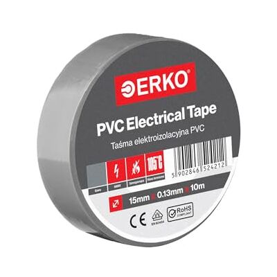 ERKO Lot de ruban isolant en PVC 15 mm x 10 m Réparation de câbles électriques Très flexible avec une forte adhérence Résistant aux produits chimiques, gris, chlorure de polyvinyle ERKO Lot de ruban isolant en PVC 15 mm x 10 m Réparation de câbles électriques Très flexible avec une forte adhérence Résistant aux produits chimiques, gris, chlorure de polyvinyle
