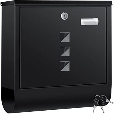 KESSER ® Boîte aux lettres en acier inoxydable avec compartiment pour les journaux et porte-nom, fenêtre transparente, brossée, 3x clés verrouillable, laquée, montage mural, grande KESSER ® Boîte aux lettres en acier inoxydable avec compartiment pour les journaux et porte-nom, fenêtre transparente, brossée, 3x clés verrouillable, laquée, montage mural, grande