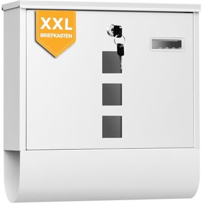 WOLTU Boîte aux lettres murale verrouillable avec compartiment pour journaux, fenêtre de visualisation, plaque nominative personnalisée, 2 clés, moderne, blanche, 37 x 37 x 11 cm WOLTU Boîte aux lettres murale verrouillable avec compartiment pour journaux, fenêtre de visualisation, plaque nominative personnalisée, 2 clés, moderne, blanche, 37 x 37 x 11 cm