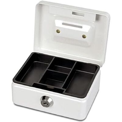 MAUL Caisse à monnaie blanche acier avec serrure rangement clair des pièces, format compact pour comptoir, 2 clés incluses, insert amovible, idéale vente et pourboires MAUL Caisse à monnaie blanche acier avec serrure rangement clair des pièces, format compact pour comptoir, 2 clés incluses, insert amovible, idéale vente et pourboires