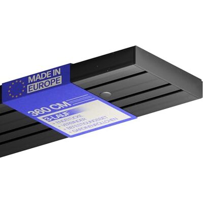 Bestlivings Rail à rideaux noir (360 cm/3 voies) Kit complet avec accessoires (kit de fixation, couvercle latéral, roulettes de rideau) Bestlivings Rail à rideaux noir (360 cm/3 voies) Kit complet avec accessoires (kit de fixation, couvercle latéral, roulettes de rideau)