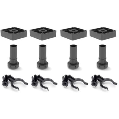 Emuca Pieds pour meubles, pied de meuble en plastique noir avec accessoires, Lot de 4 pieds réglables de hauteur 100mm Emuca Pieds pour meubles, pied de meuble en plastique noir avec accessoires, Lot de 4 pieds réglables de hauteur 100mm