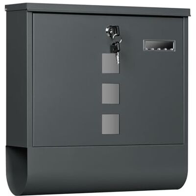 WOLTU Boîte aux lettres murale verrouillable avec compartiment pour journaux, fenêtre de visualisation, plaque nominative personnalisée, avec 2 clés, moderne, anthracite, 33,5 x 30 x 9,5 cm WOLTU Boîte aux lettres murale verrouillable avec compartiment pour journaux, fenêtre de visualisation, plaque nominative personnalisée, avec 2 clés, moderne, anthracite, 33,5 x 30 x 9,5 cm