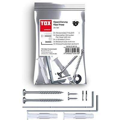 TOX Kipp Stopp sécurité anti-basculement, maintien sûr dans toutes les pièces et presque tous les matériaux de construction, optiquement discret et rapide à monter, 2 pièces, 01160130 TOX Kipp Stopp sécurité anti-basculement, maintien sûr dans toutes les pièces et presque tous les matériaux de construction, optiquement discret et rapide à monter, 2 pièces, 01160130