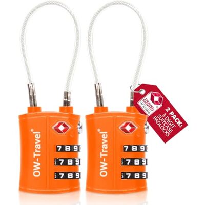 OW-Travel Cadenas Valise Avion, Cadenas TSA à Câble 3 Chiffres Orange 2 Pcs Cadenas TSA valise avion pour bagages, casiers, sacs à dos, camping, serrure valise à combinaison pour voyages avion et USA OW-Travel Cadenas Valise Avion, Cadenas TSA à Câble 3 Chiffres Orange 2 Pcs Cadenas TSA valise avion pour bagages, casiers, sacs à dos, camping, serrure valise à combinaison pour voyages avion et USA
