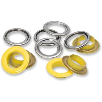 Prym 542564 Lot de 15 œillets avec rondelles Jaune/argenté Ø 14 mm Prym 542564 Lot de 15 œillets avec rondelles Jaune/argenté Ø 14 mm