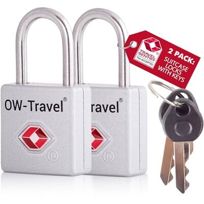 OW-Travel Cadenas Clé Valise Avion, Petit Cadenas TSA à Clé Argent 2 Pcs Cadenas TSA valise avion pour bagages, casiers, sacs à dos, camping, mini cadenas valise clé antivol pour voyage avion USA OW-Travel Cadenas Clé Valise Avion, Petit Cadenas TSA à Clé Argent 2 Pcs Cadenas TSA valise avion pour bagages, casiers, sacs à dos, camping, mini cadenas valise clé antivol pour voyage avion USA