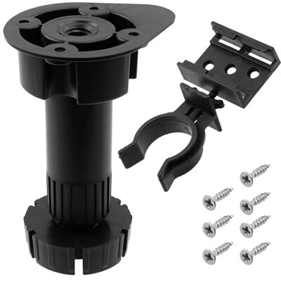 AERZETIX Kit de 4 pieds de meubles réglables 100-150 mm / 2 clips pour plinthe / 23 vis AERZETIX Kit de 4 pieds de meubles réglables 100-150 mm / 2 clips pour plinthe / 23 vis