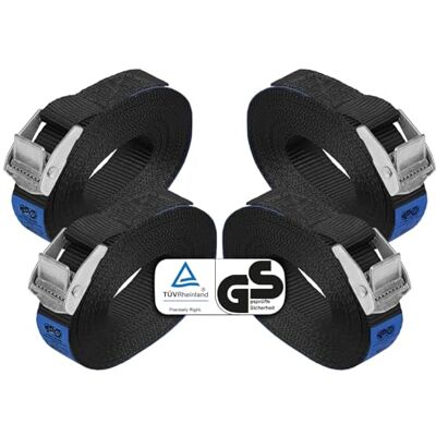 BB Sport Sangle d'Arrimage à Griffe Noir Serrage 250 kg 4 pièces 2,5cmx6m sangle d'arrimage Sangle de fixation Noir charge maximale 250 kg DIN EN 12195-2 BB Sport Sangle d'Arrimage à Griffe Noir Serrage 250 kg 4 pièces 2,5cmx6m sangle d'arrimage Sangle de fixation Noir charge maximale 250 kg DIN EN 12195-2