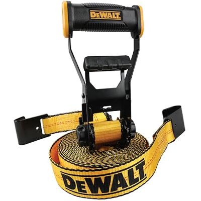 DeWalt DXBC10000F Sangle d'arrimage à cliquet de 5,1 cm x 8,2 m avec crochet plat – Fixation de cargaison robuste (résistance à la rupture de 4,5 kg) – Noir/jaune DeWalt DXBC10000F Sangle d'arrimage à cliquet de 5,1 cm x 8,2 m avec crochet plat – Fixation de cargaison robuste (résistance à la rupture de 4,5 kg) – Noir/jaune
