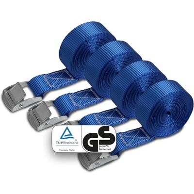 BB Sport Sangle d'Arrimage à Griffe Fixation 250 kg 4 pièces 2,5cm x 4m Sangle de Déménagement, TÜV, Serrage, Bleu, Camion, Remorque, Palette, DIN EN 12195-2, Polyester BB Sport Sangle d'Arrimage à Griffe Fixation 250 kg 4 pièces 2,5cm x 4m Sangle de Déménagement, TÜV, Serrage, Bleu, Camion, Remorque, Palette, DIN EN 12195-2, Polyester