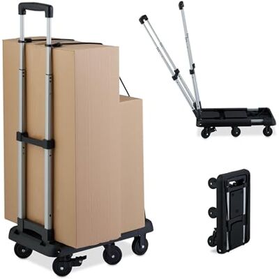 Relaxdays Chariot de Transport Pliable Extensible Poignée Télescopique 4 Roulettes Pivotantes 2 Roues Verrouillables Jusqu'à 100 kg Noir Relaxdays Chariot de Transport Pliable Extensible Poignée Télescopique 4 Roulettes Pivotantes 2 Roues Verrouillables Jusqu'à 100 kg Noir