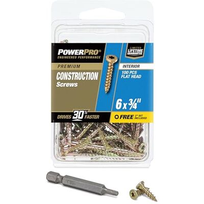 Power Pro 42642 Lot de 100 vis à bois Jaune 6 x 1,9 cm Power Pro 42642 Lot de 100 vis à bois Jaune 6 x 1,9 cm