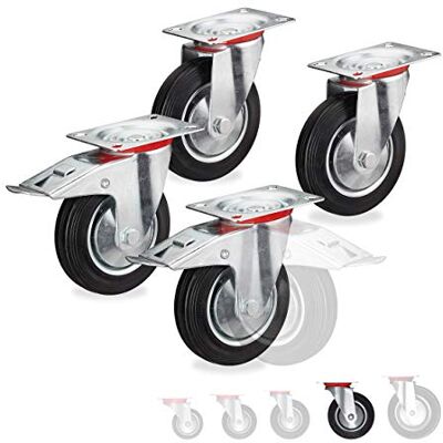 Relaxdays Roues charge lourde jeu de 4, pivotent à 360°, roulement à billes, 2 freins, capacité 400 kg, 160 mm, noires Relaxdays Roues charge lourde jeu de 4, pivotent à 360°, roulement à billes, 2 freins, capacité 400 kg, 160 mm, noires