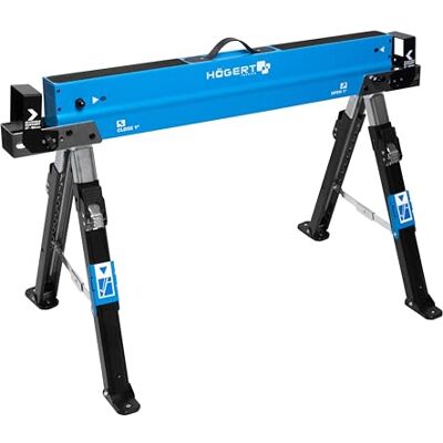 Högert TECHNIK Tréteau de travail pliable réglable en hauteur de 61,5 à 82 cm avec capacité de charge de 590 kg, supports de poutre de 40 à 90 mm, surface de travail antidérapante, supports pliables Högert TECHNIK Tréteau de travail pliable réglable en hauteur de 61,5 à 82 cm avec capacité de charge de 590 kg, supports de poutre de 40 à 90 mm, surface de travail antidérapante, supports pliables